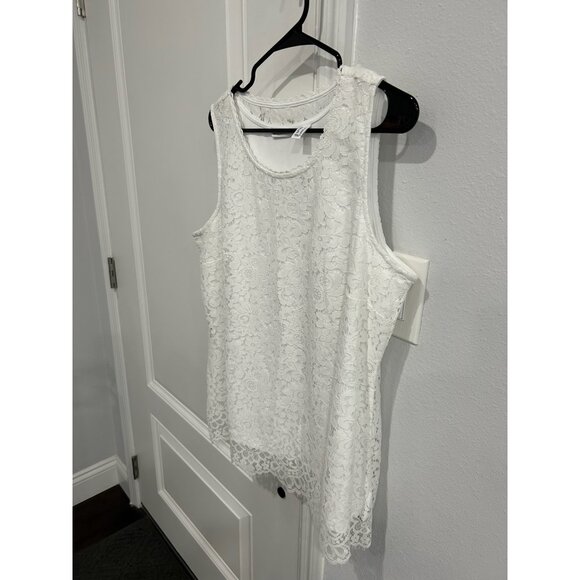 Isaac Mizrahi Live! Lace Sleeveless Tank Top White Sz Large Boho Minimalist - Picture 3 of 9